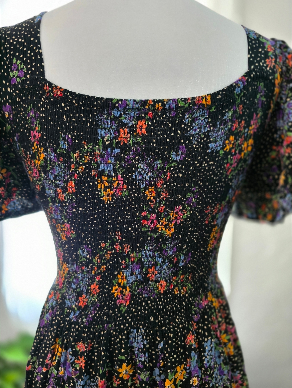 Angie Floral Cutout Dress in Black with Flower Accents - Picture 7 of 7